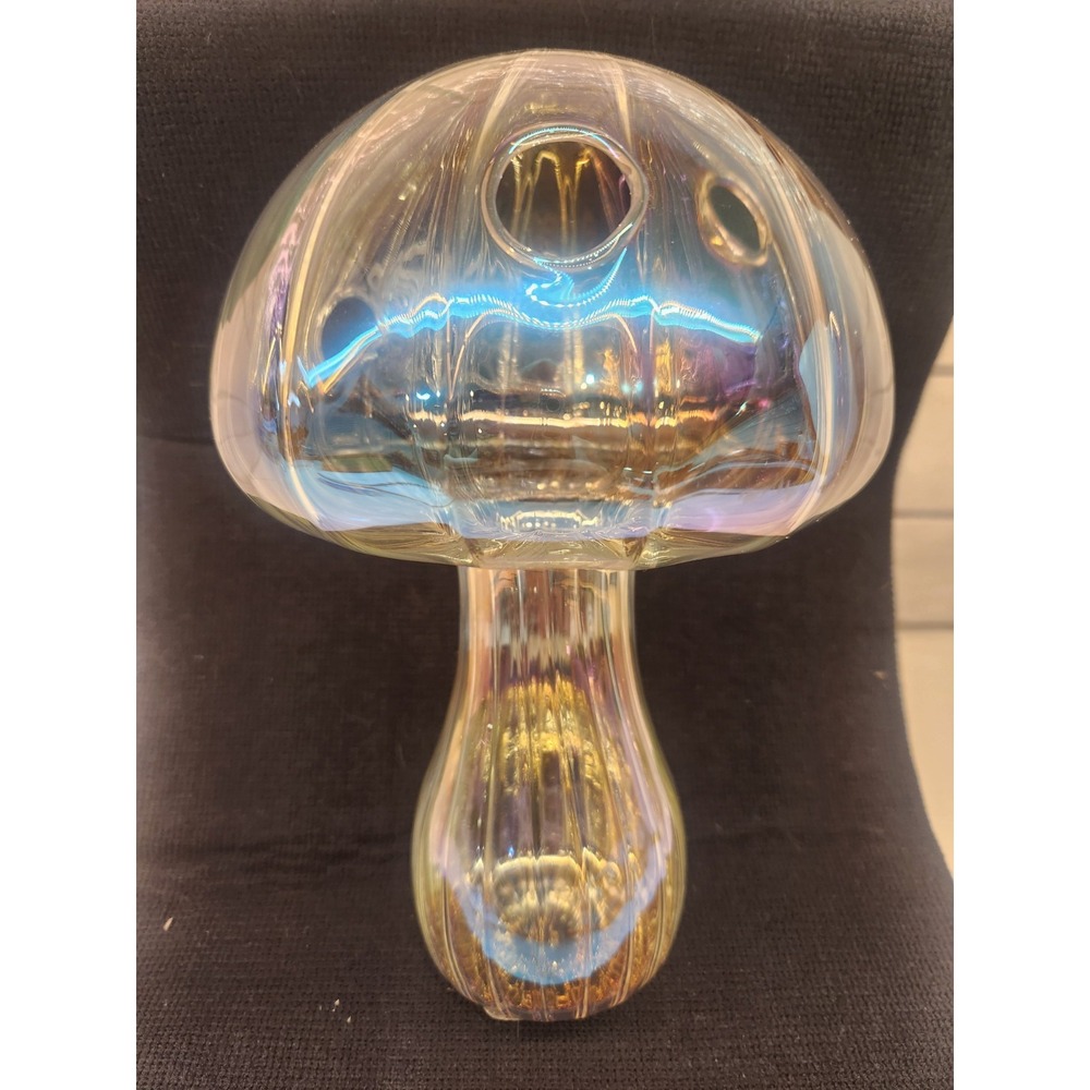 Clear Glass Mushroom Plant Propagation Flower Bud Vase Ribbed Iridescent‎